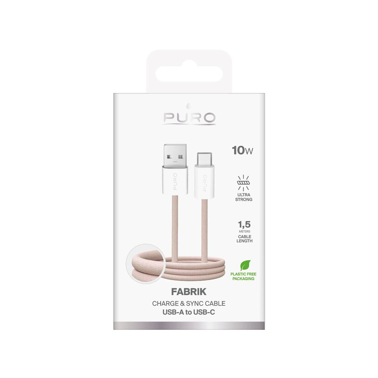 Puro Fabrik 10W Braided Cable USB-A - USB-C 1.5m - Beige_1