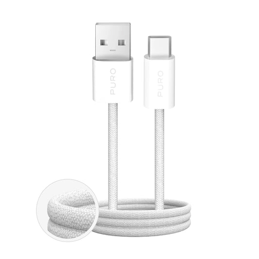 Puro Fabrik 2.0 10W USB-A - USB-C Braided Cable 1.5m - White_0