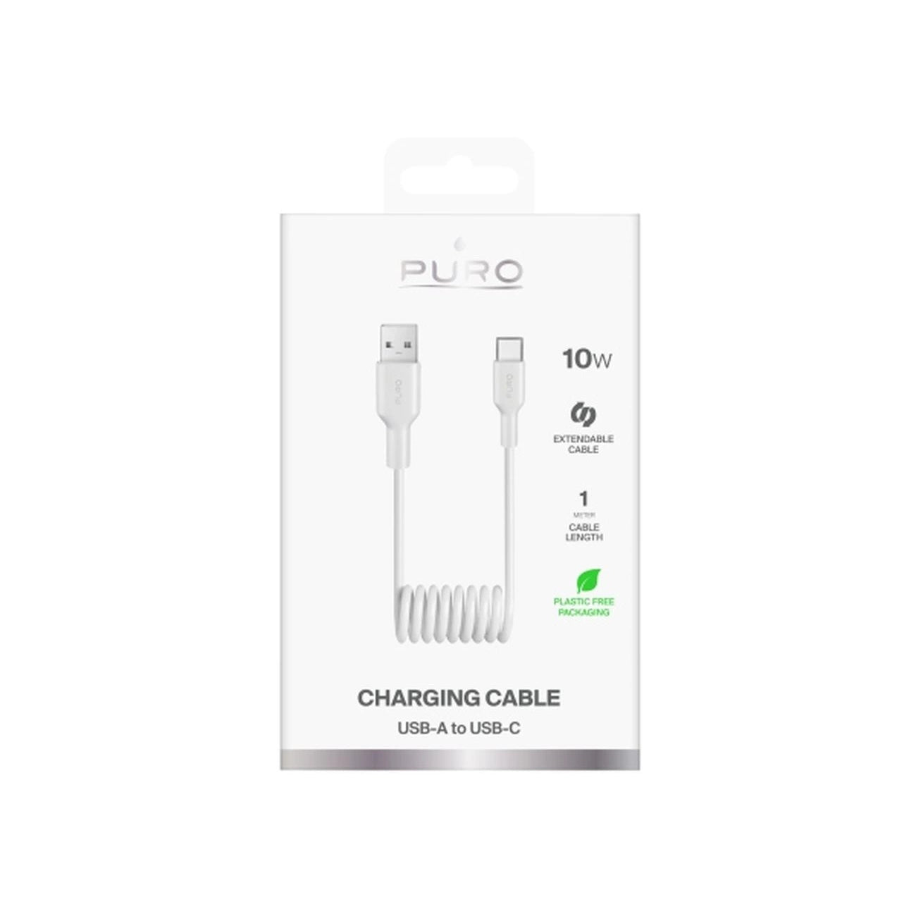 Puro 10W USB-A - USB-C Spiral Cable 1m - White_1