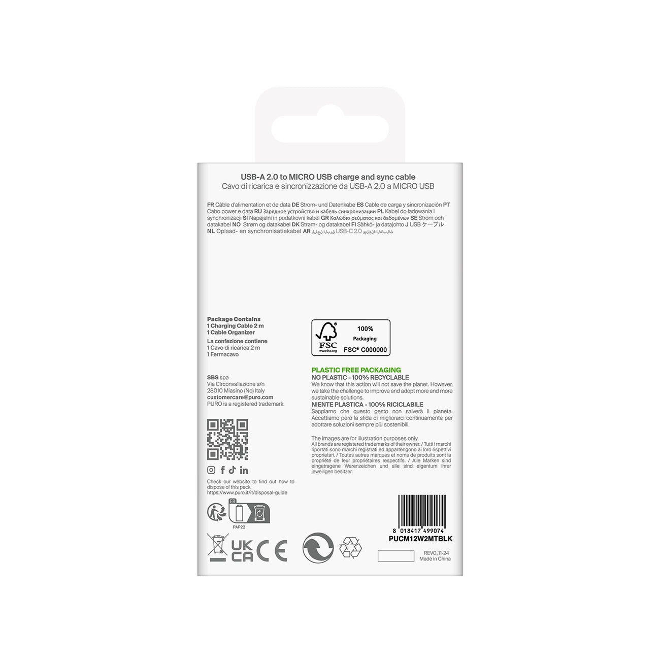 Puro 12W TPE USB-A - microUSB 2m Cable - Black_2