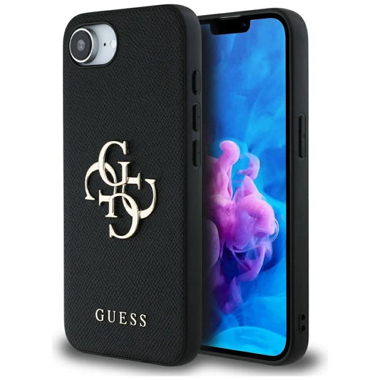 Guess PU Grained 4G Metal Logo case for iPhone 16e - black_0
