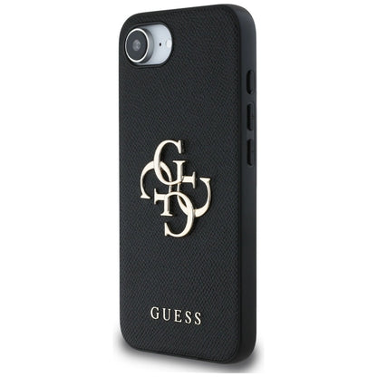 Guess PU Grained 4G Metal Logo case for iPhone 16e - black_1