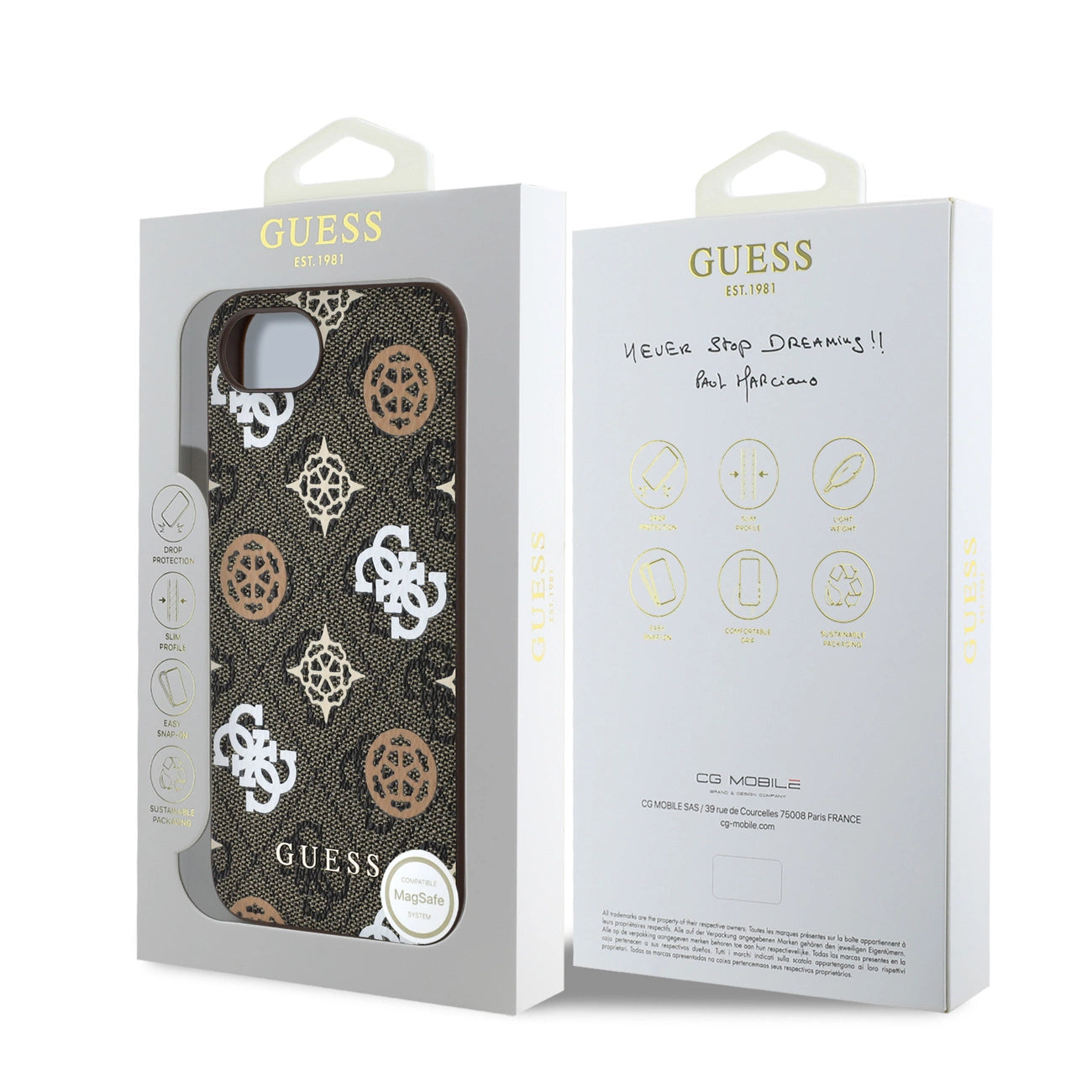 Guess PU 4G Peony case with MagSafe for iPhone 16e - brown_7