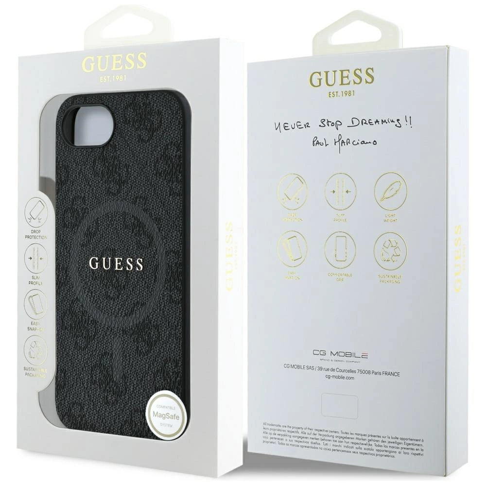 Guess PU Leather 4G Colored Ring Case with MagSafe for iPhone 16e - Black_7