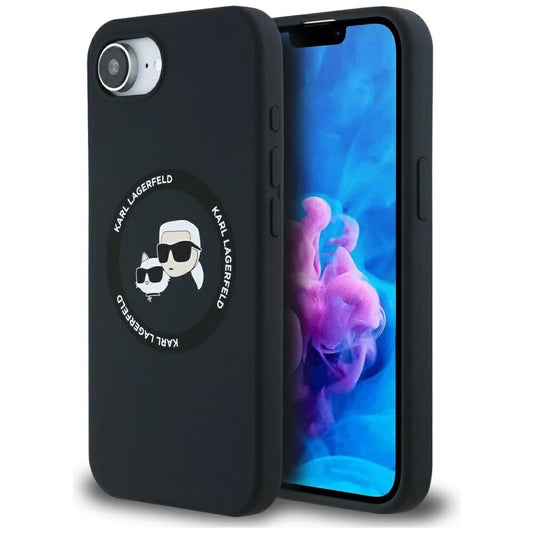 Karl Lagerfeld Liquid Silicone Karl & Choupette Heads Case with MagSafe for iPhone 16e - Black_0