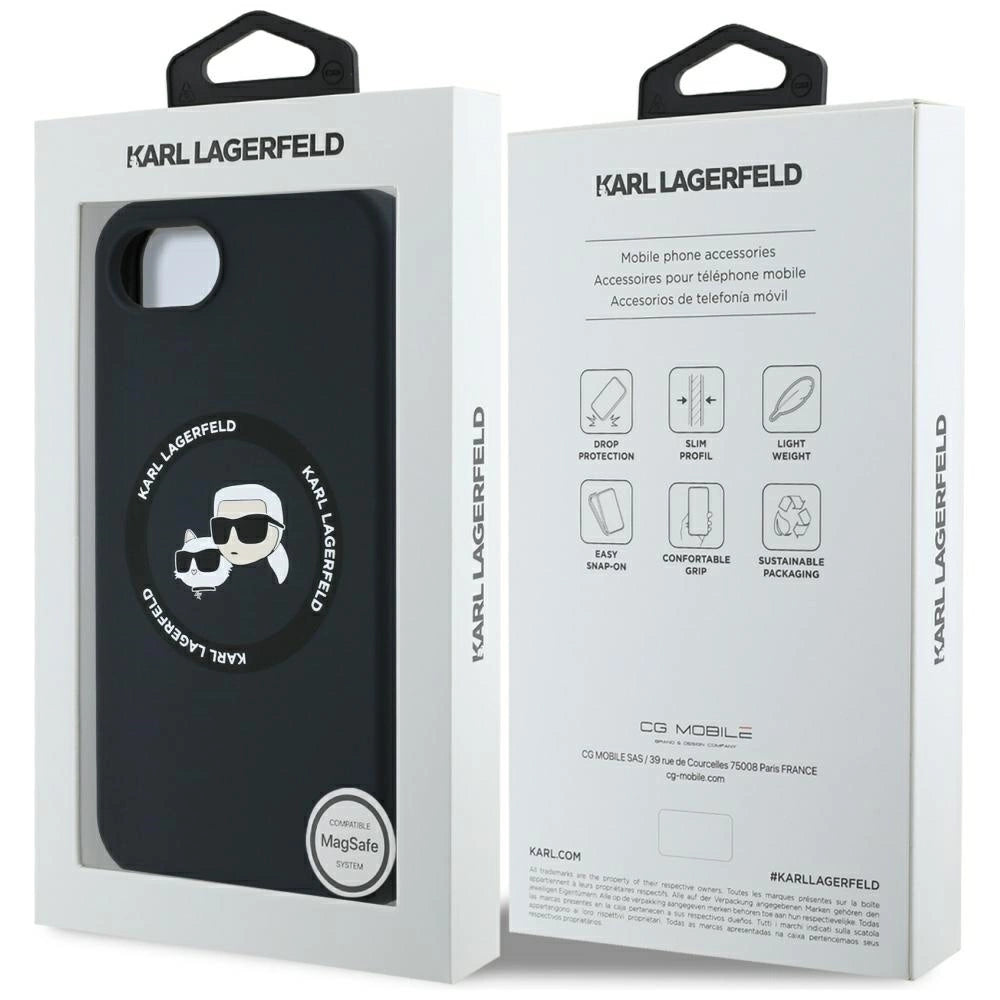 Karl Lagerfeld Liquid Silicone Karl & Choupette Heads Case with MagSafe for iPhone 16e - Black_7