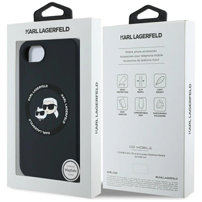 Karl Lagerfeld Liquid Silicone Karl & Choupette Heads Case with MagSafe for iPhone 16e - Black_7