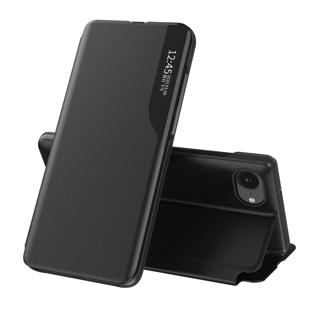 Eco Leather View Case elegant case with flap and stand for iPhone 16e - black_0