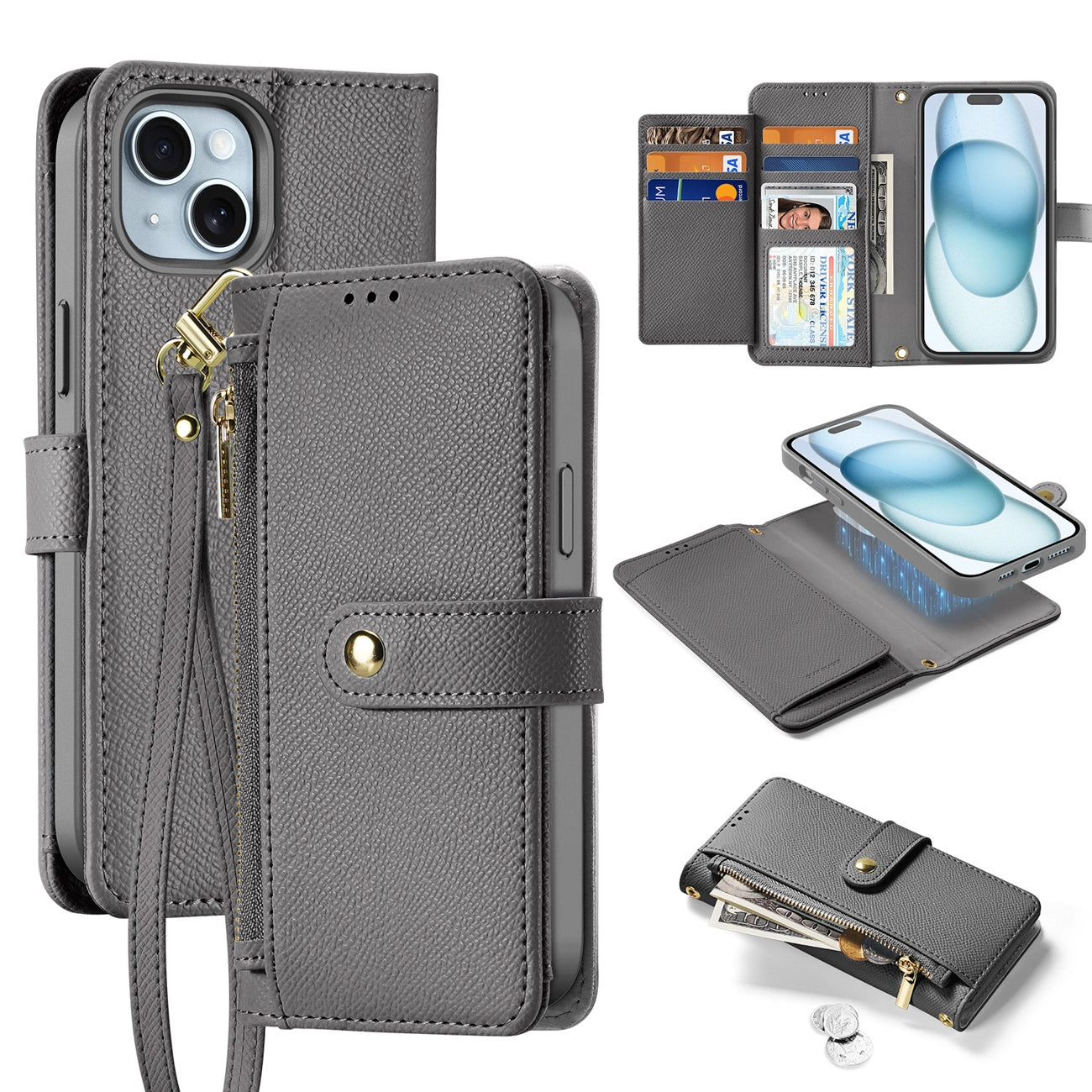 Dux Ducis Lawa Leather Case for iPhone 15 - Gray_0