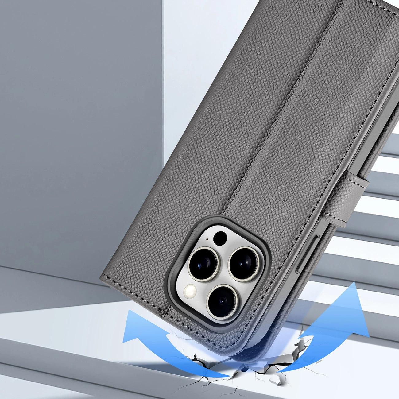 Dux Ducis Lawa Leather Case for iPhone 15 Pro Max - Gray_9