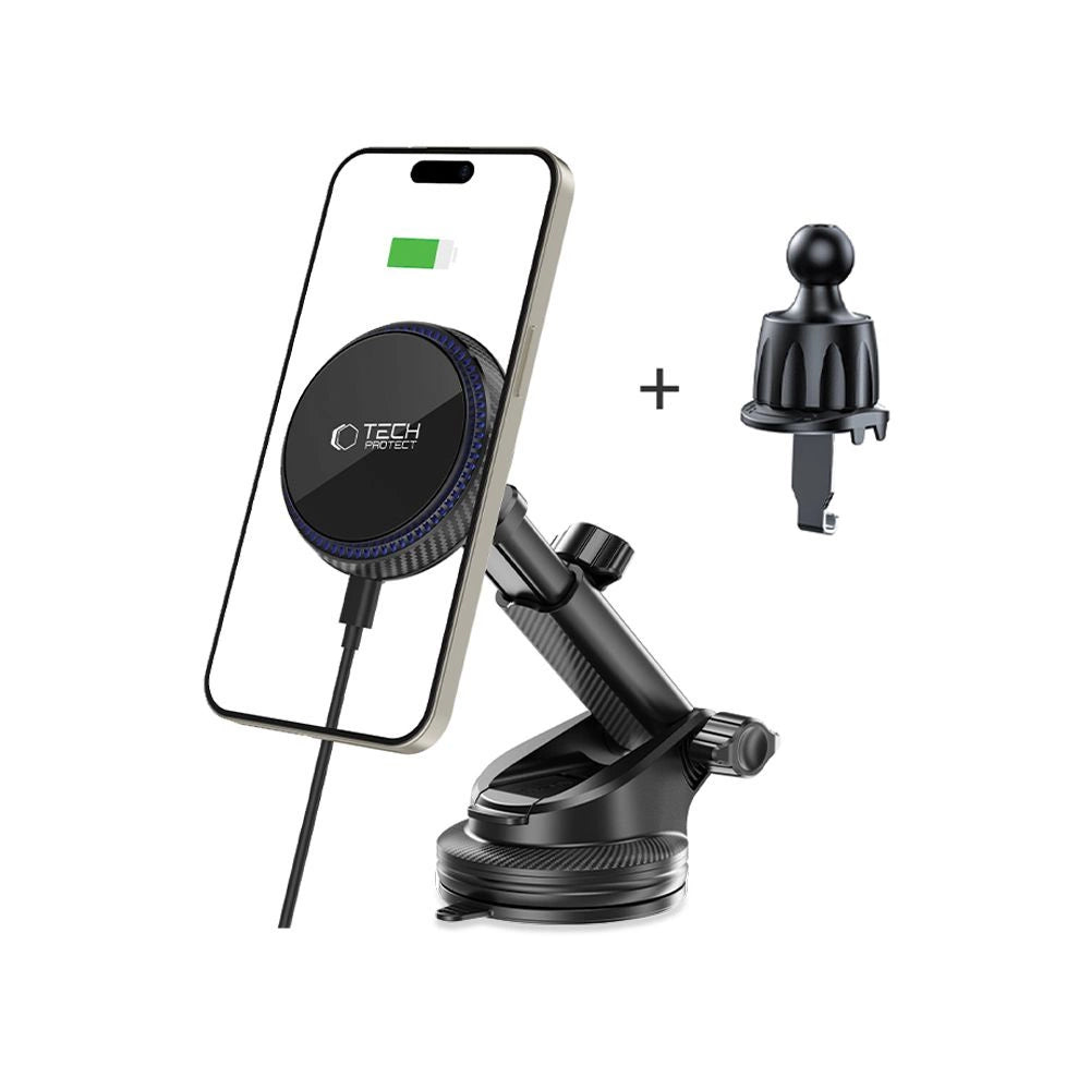 Tech-Protect MM15W-V4 Magnetic MagSafe 15W Car Holder for Cockpit / Windshield / Air Vent - Black_1
