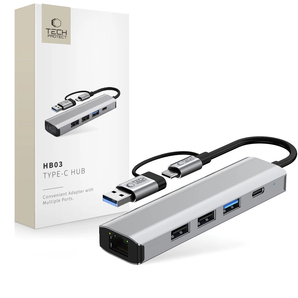 Tech-Protect HB03 HUB Adapter 5in1 USB-C + USB2.0 + USB3.0 + RJ45 - gray_0