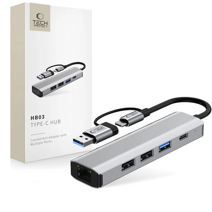 Tech-Protect HB03 HUB Adapter 5in1 USB-C + USB2.0 + USB3.0 + RJ45 - gray_0