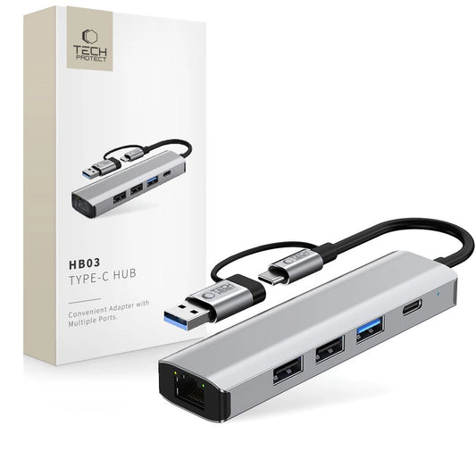 Tech-Protect HB03 HUB Adapter 5in1 USB-C + USB2.0 + USB3.0 + RJ45 - gray_0