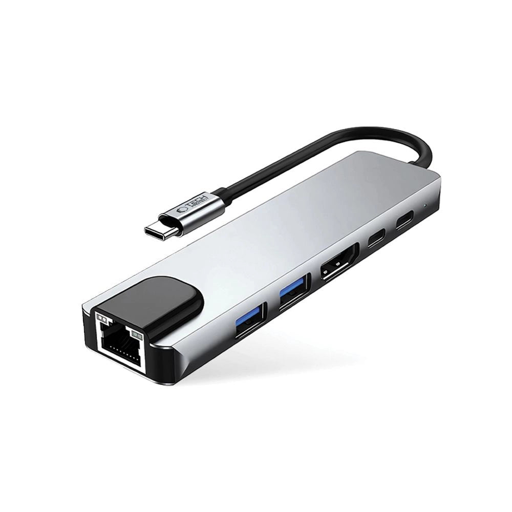 Tech-Protect HB02 HUB Adapter 6in1 USB-C + USB2.0 + USB3.0 + HDMI 4K 30Hz + RJ45 + PD100W - gray_1