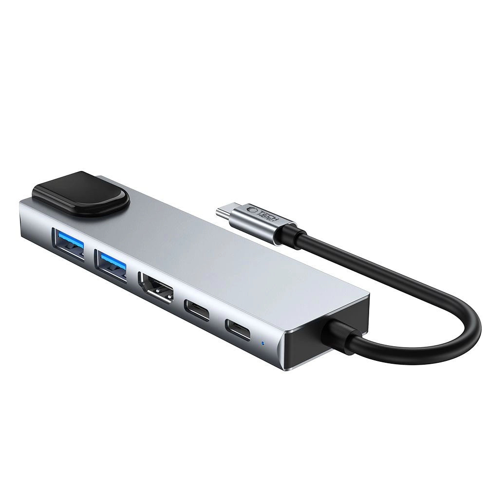 Tech-Protect HB02 HUB Adapter 6in1 USB-C + USB2.0 + USB3.0 + HDMI 4K 30Hz + RJ45 + PD100W - gray_3