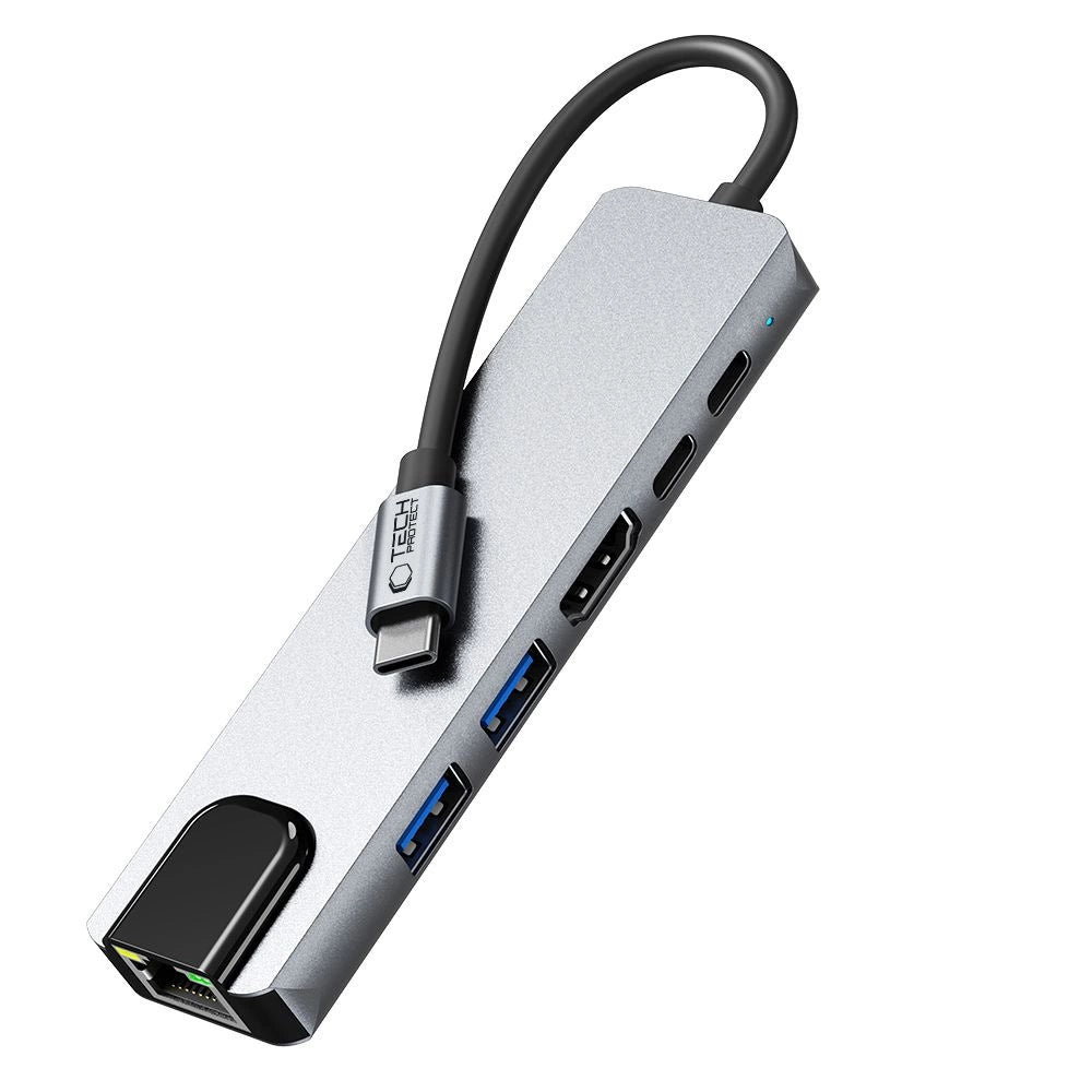 Tech-Protect HB02 HUB Adapter 6in1 USB-C + USB2.0 + USB3.0 + HDMI 4K 30Hz + RJ45 + PD100W - gray_4