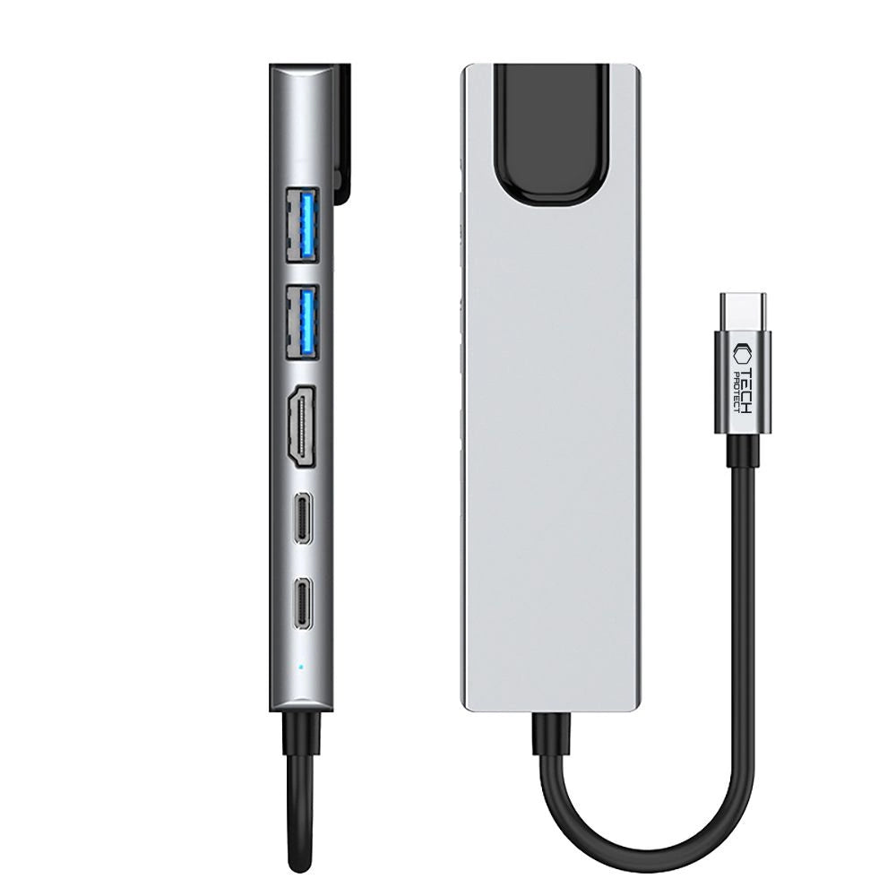 Tech-Protect HB02 HUB Adapter 6in1 USB-C + USB2.0 + USB3.0 + HDMI 4K 30Hz + RJ45 + PD100W - gray_5