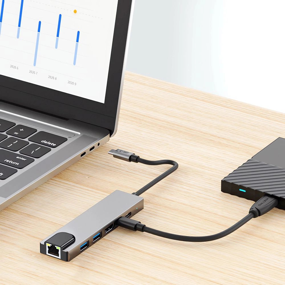 Tech-Protect HB02 HUB Adapter 6in1 USB-C + USB2.0 + USB3.0 + HDMI 4K 30Hz + RJ45 + PD100W - gray_7