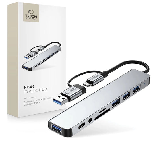 Tech-Protect HB06 HUB Adapter 8in1 TYPE-C + USB2.0 + USB3.0 + SD/TF + AV3.5 - gray_0