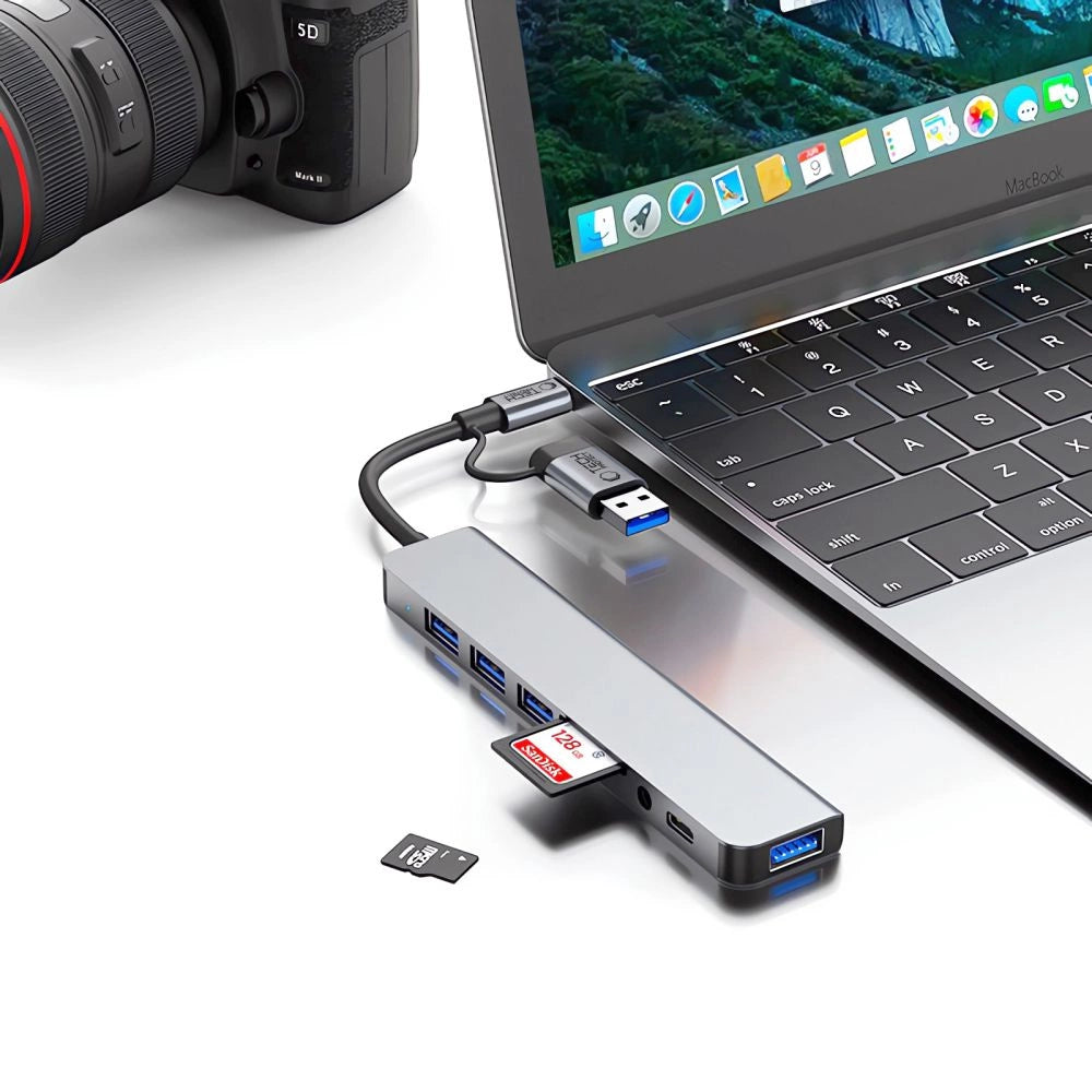 Tech-Protect HB06 HUB Adapter 8in1 TYPE-C + USB2.0 + USB3.0 + SD/TF + AV3.5 - gray_7