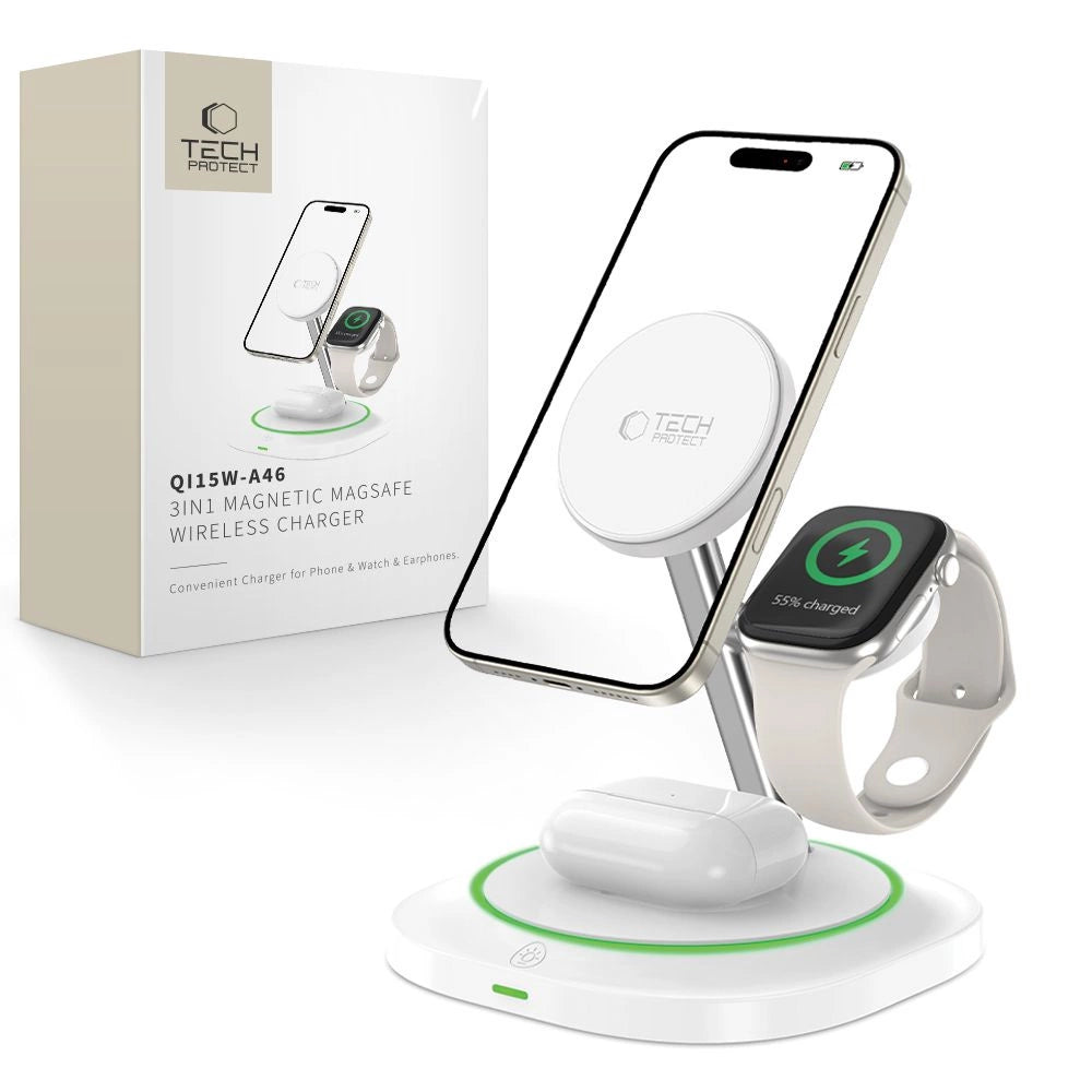Tech-Protect QI15W-A46 3in1 Magnetic MagSafe Inductive Charger - White_0