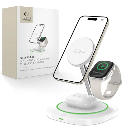 Tech-Protect QI15W-A46 3in1 Magnetic MagSafe Inductive Charger - White_0