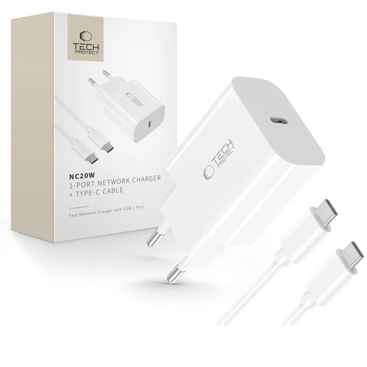 Tech-Protect NC20W PD20W USB-C wall charger with USB-C cable - white_0