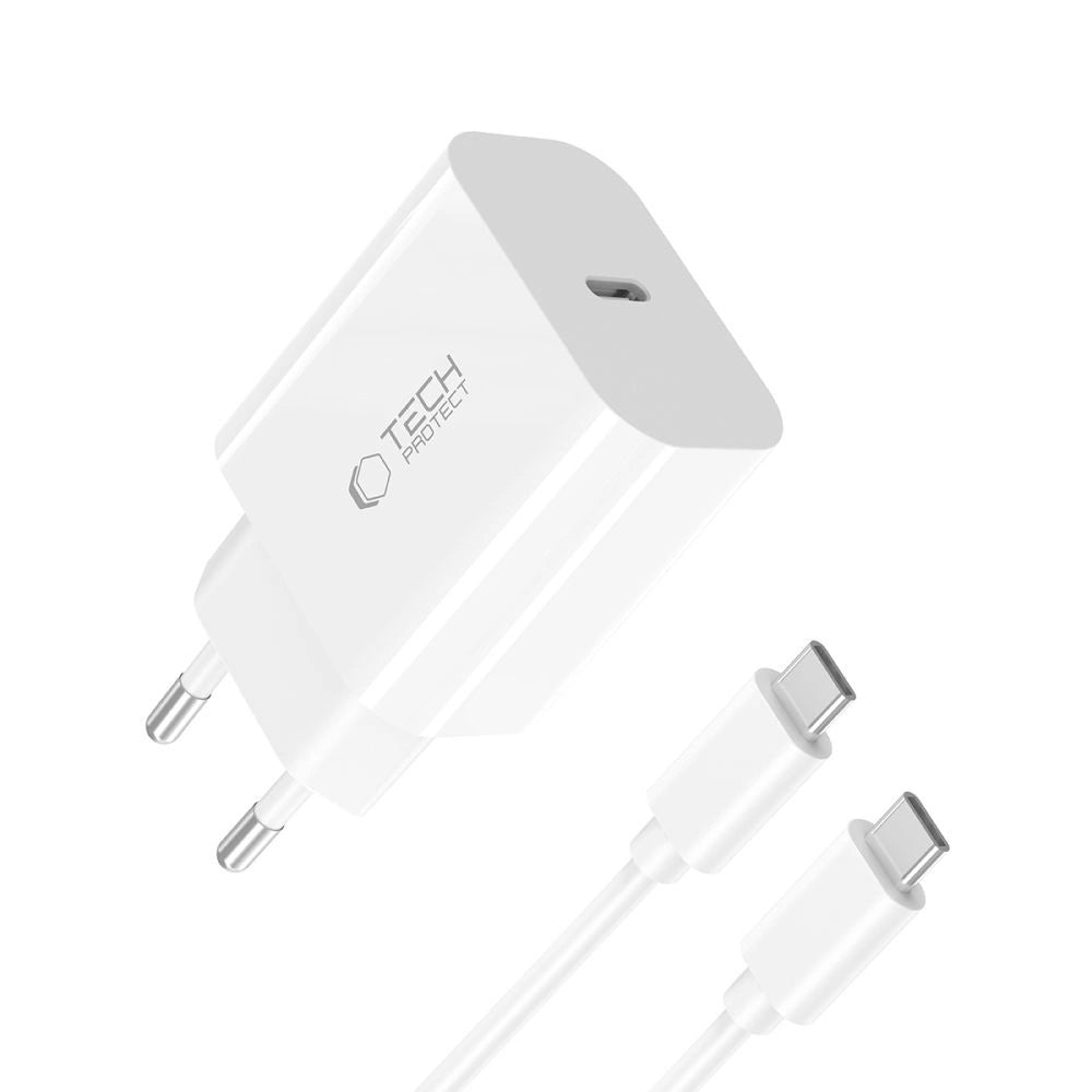 Tech-Protect NC20W PD20W USB-C wall charger with USB-C cable - white_1