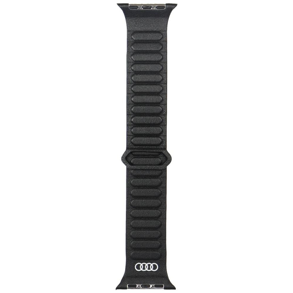 Audi Logo Genuine Leather Magnetic Ring Strap for Apple Watch 44 / 45 / 46 / 49 mm - Black_0