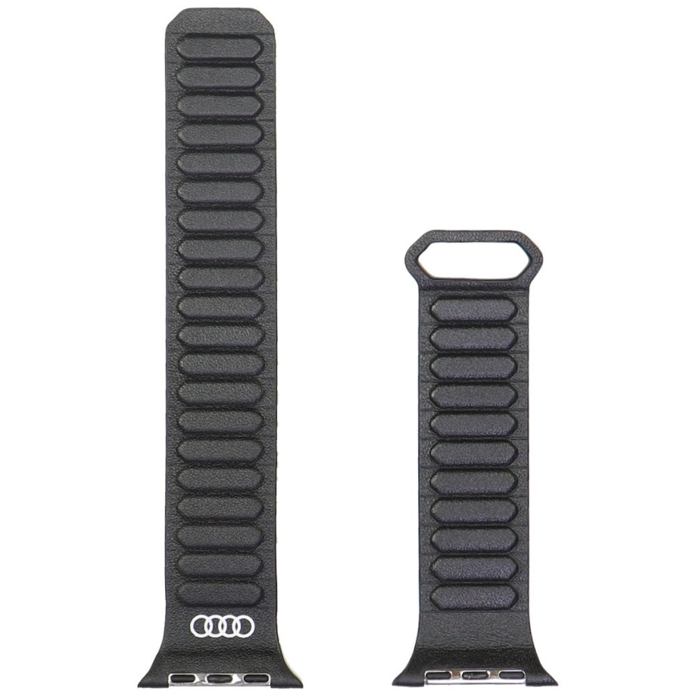 Audi Logo Genuine Leather Magnetic Ring Strap for Apple Watch 44 / 45 / 46 / 49 mm - Black_2
