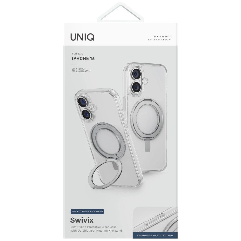 Uniq Swivix 360 Rotating Kickstand Case for iPhone 16 - Transparent_1