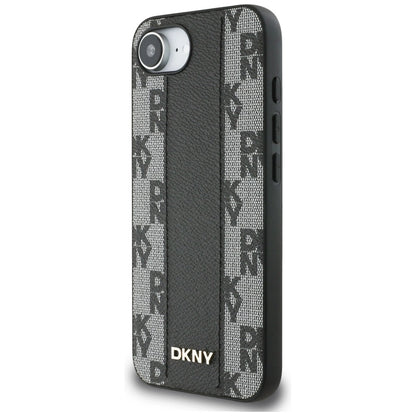 DKNY Leather Checkered Mono Pattern MagSafe iPhone 16e Case - Black_1