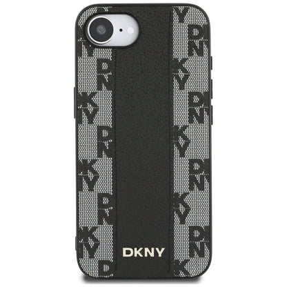 DKNY Leather Checkered Mono Pattern MagSafe iPhone 16e Case - Black_2