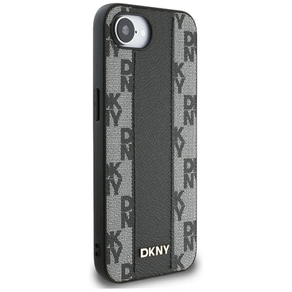 DKNY Leather Checkered Mono Pattern MagSafe iPhone 16e Case - Black_3