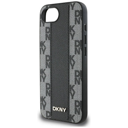 DKNY Leather Checkered Mono Pattern MagSafe iPhone 16e Case - Black_5