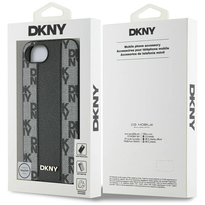 DKNY Leather Checkered Mono Pattern MagSafe iPhone 16e Case - Black_7