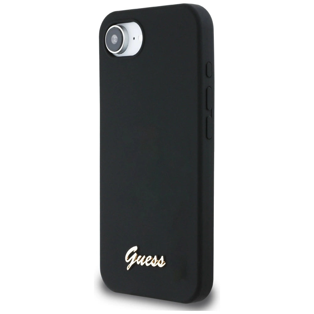 Guess Silicone Script Metal Logo MagSafe iPhone 16e Case - Black_1