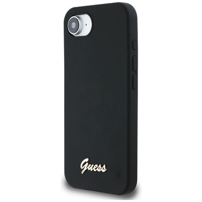 Guess Silicone Script Metal Logo MagSafe iPhone 16e Case - Black_1