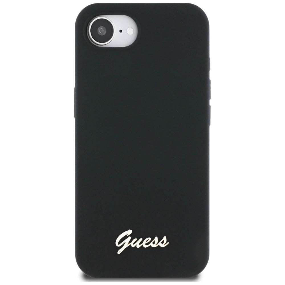 Guess Silicone Script Metal Logo MagSafe iPhone 16e Case - Black_2