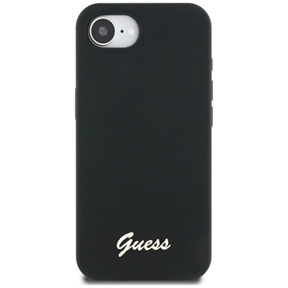 Guess Silicone Script Metal Logo MagSafe iPhone 16e Case - Black_2