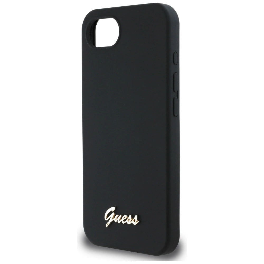 Guess Silicone Script Metal Logo MagSafe iPhone 16e Case - Black_5