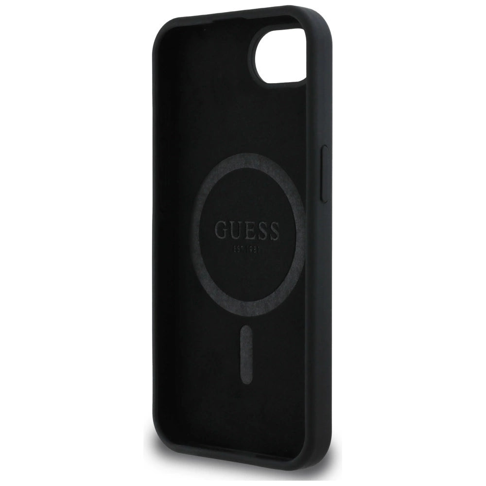 Guess Silicone Script Metal Logo MagSafe iPhone 16e Case - Black_6
