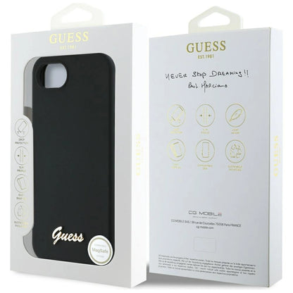 Guess Silicone Script Metal Logo MagSafe iPhone 16e Case - Black_7