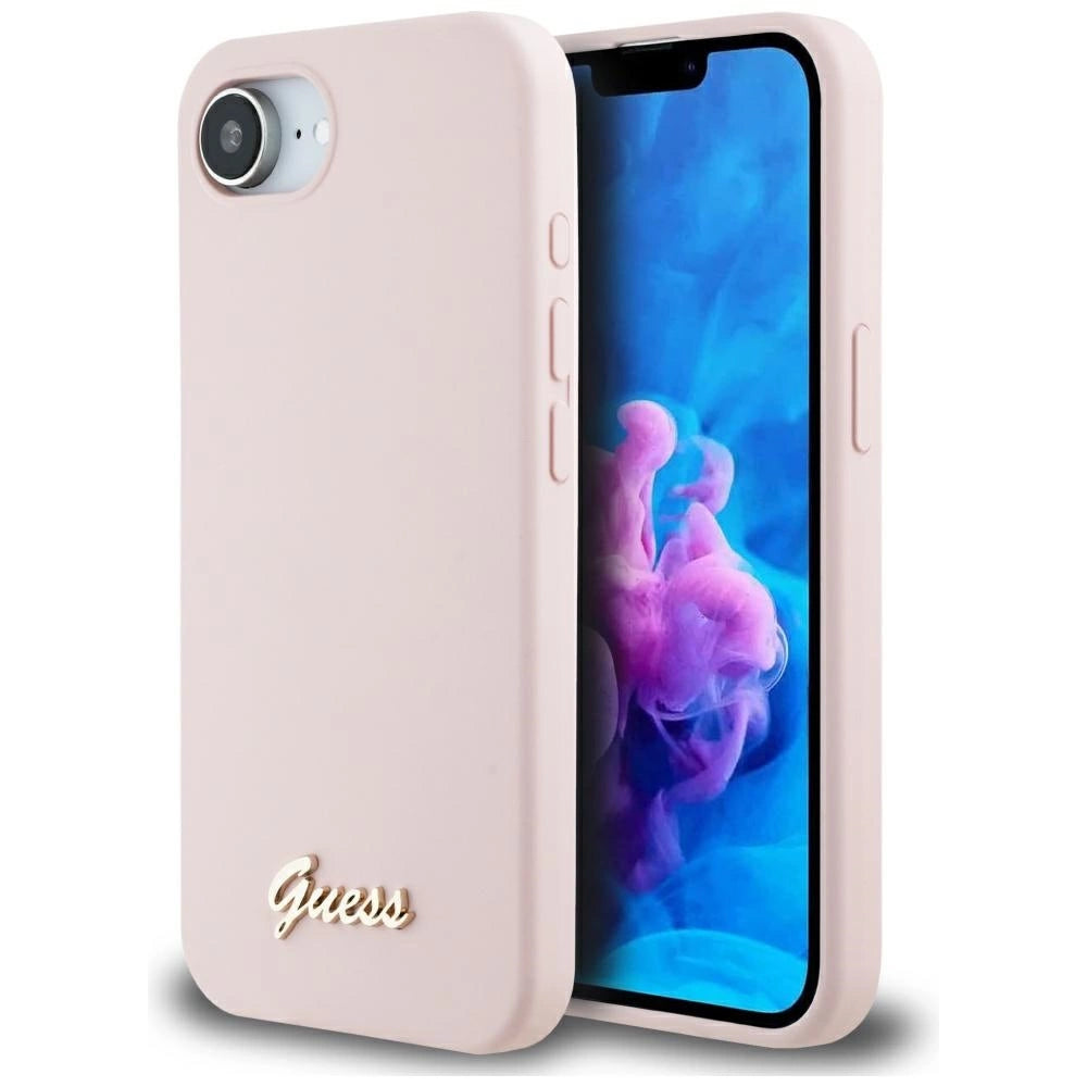 Guess Silicone Script Metal Logo MagSafe iPhone 16e Case - Pink_0