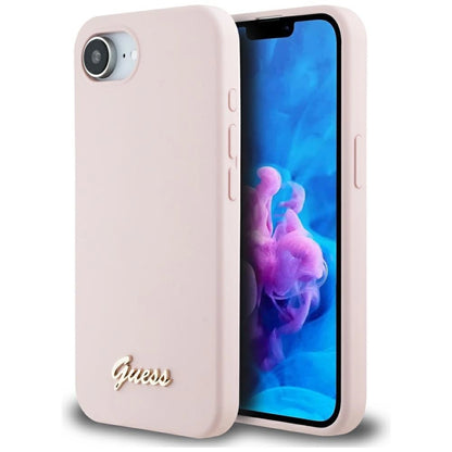 Guess Silicone Script Metal Logo MagSafe iPhone 16e Case - Pink_0