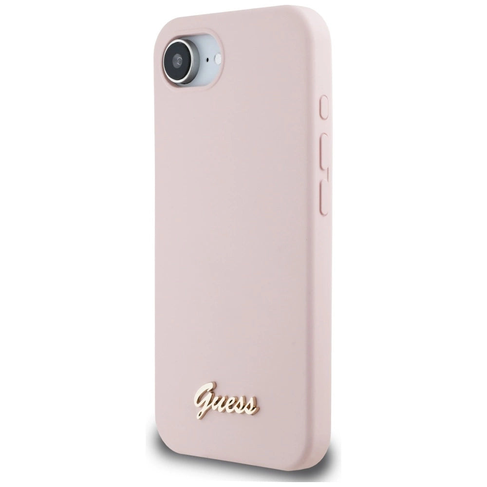 Guess Silicone Script Metal Logo MagSafe iPhone 16e Case - Pink_1