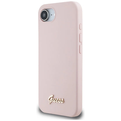Guess Silicone Script Metal Logo MagSafe iPhone 16e Case - Pink_1