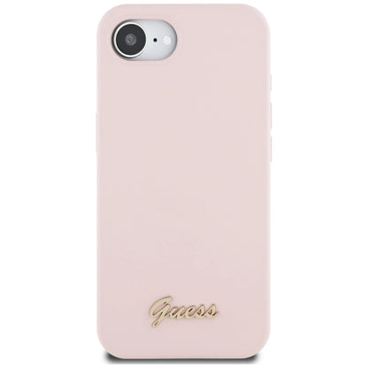 Guess Silicone Script Metal Logo MagSafe iPhone 16e Case - Pink_2
