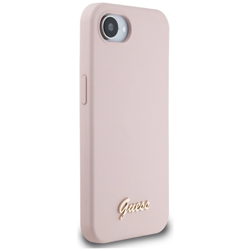 Guess Silicone Script Metal Logo MagSafe iPhone 16e Case - Pink_3